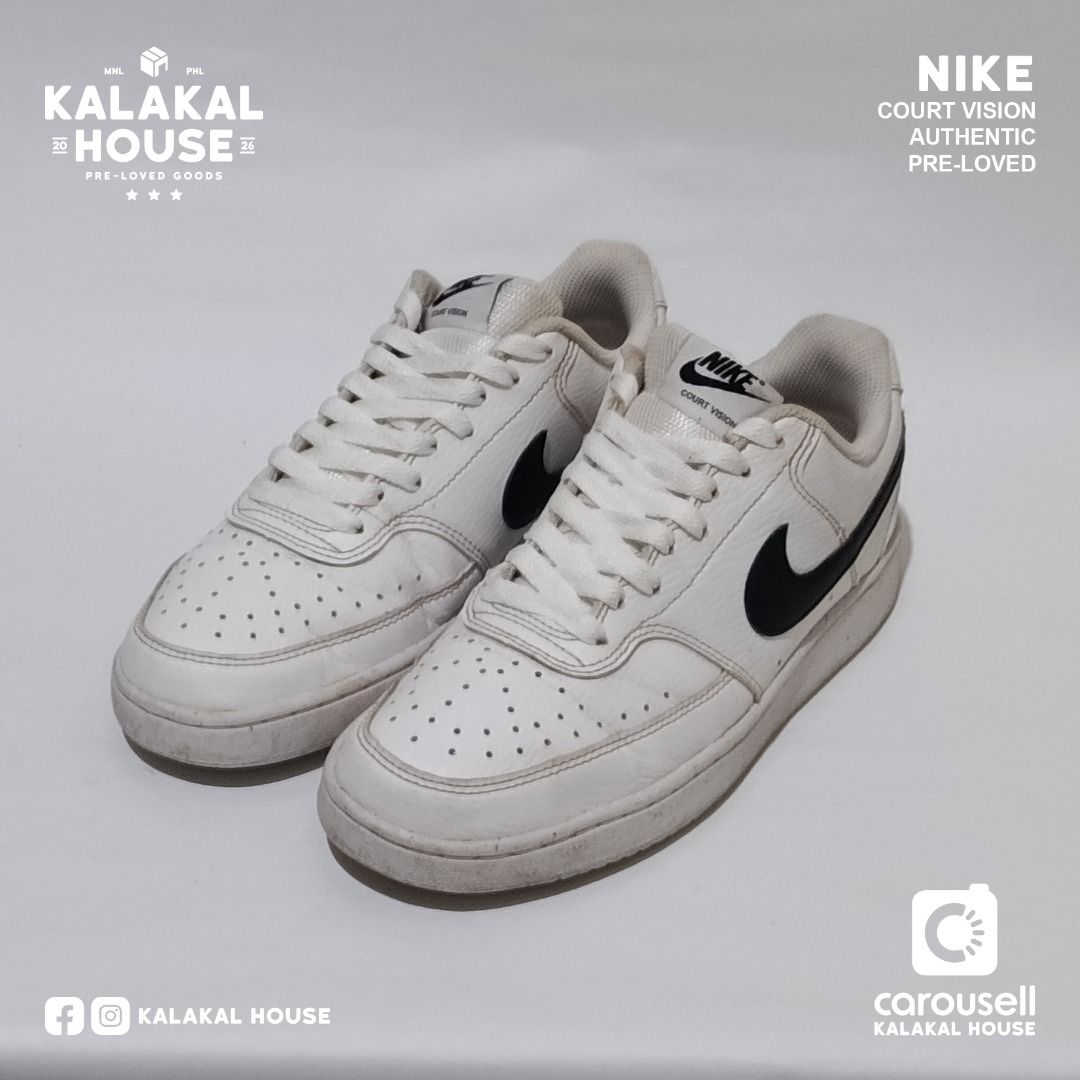 Nike Court Vision Low White (Category: Sneakers) located in Manila. Submitted by kalakalhouse (Listing ID 1459539189, Image 2). Description: NIKE SHOE - AVAILABLE!!! MODEL: Court Vision Low SIZE: UK 5 - See Last Photo CONDITION: Used / Good - No Box PRICE: ₱990.00 MEETUP: Sampaloc, Manila DELIVERY: J&T • Lalamove ISSUES: Minimal creasing. Needs deep cleaning. NOTE 1: The background/environment and lighting in the first photo have been AI-generate