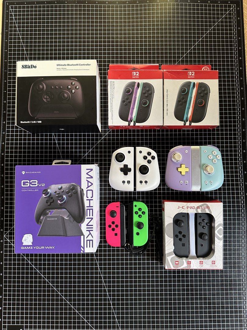 Nintendo Switch Joycons, Mobapads and Wireless Controllers (Category: Controllers) located in Lingayen. Submitted by tyroneestrada14 (Listing ID 1459629065, Image 1). Description: Joycons & Controllers: 🟥 Ns2 Orig Joycon with Box & Straps Good as New (Purple & Green) - 3000 🟥 Ns2 Orig Joycon with Box & Straps Good Condition (Red & Blue) - 2800 🟥 Ns1 Orig Joycon with Straps No Box (Pink & Green) - 1500 🟥 8BitDo Ultimate Controller - 1200 🟥 Ma
