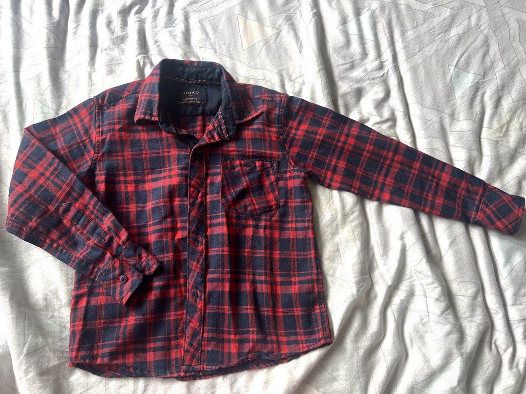 Nomad Red Plaid Shirt plus free Basic Tees Bundle (Category: Babies & Kids Fashion) located in Manila. Submitted by fathie_natural (Listing ID 1459515212, Image 1). Description: - Bundle includes: Nomad long-sleeve plaid shirt and two basic short-sleeve t-shirts. - T-shirt colors: Mustard yellow and soft pink. - Plaid shirt: Designed in USA, made in India. - Ideal for everyday wear and versatile outfit combinations..