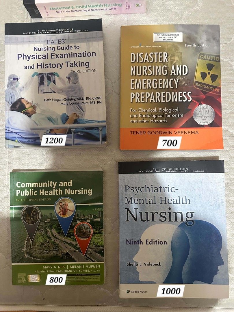 Nursing books (Category: Textbooks) located in Lingayen. Submitted by rare.thrift (Listing ID 1459629477, Image 2). Description: FOR SALE — NURSING BOOKS LOC DAGUPAN, PANGASINAN • Medical-Surgical Nursing 15th ed (volume 1 and 2) - ₱1500 • Maternal & Child Health Nursing 9th ed (volume 1 and 2) - ₱1500 • Community and Public Health Nursing 2nd ed - ₱600 • Nursing Guide to Physical Examination and History Taking 3rd ed - ₱1000 • Disaster Nursing a