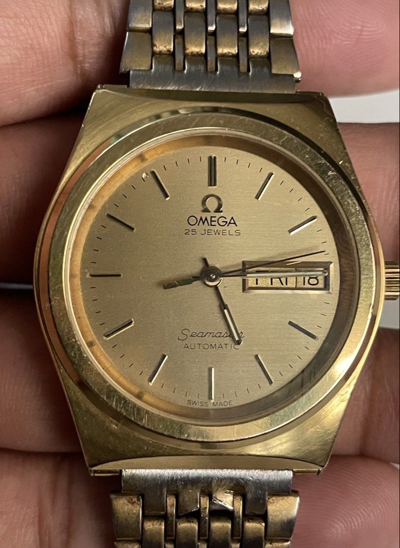 Omega Seamaster (Category: Luxury Watches) located in Taguig. Submitted by j_watches007 (Listing ID 1459532503, Image 3). Description: Authentic Secondhand ⌚ Vintage Omega Seamaster Swiss Made Automatic / Day & Date Gold tone case Stainless Steel Back case 35mm Omega Gold tone Bracelet 7’ inch plus wrist size “Watch Only” DISCLAIMER: IT’S OLD USED WATCHES EXPECT SOME SCRATCHES, SIGNS OF USED & PLEASE MANAGE YOUR EXPECTATIONS. THANK YOU. .
