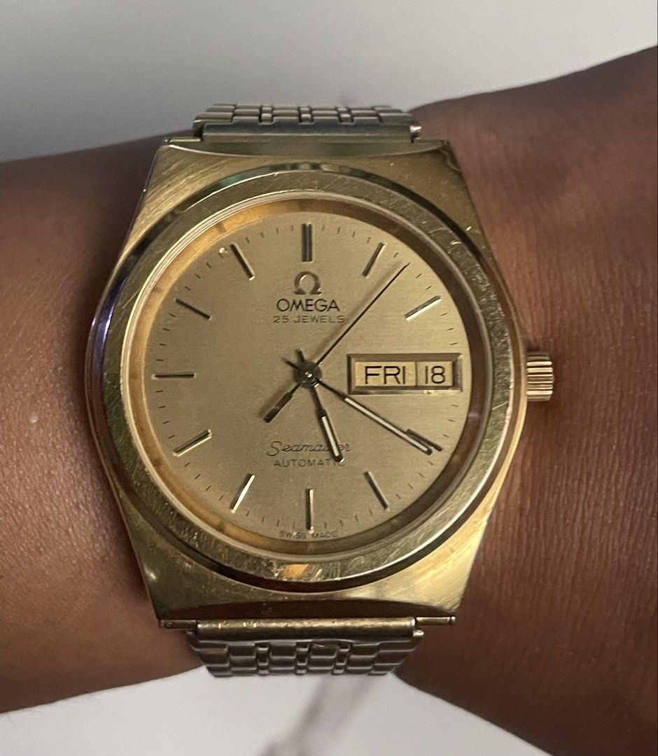 Omega Seamaster (Category: Luxury Watches) located in Taguig. Submitted by j_watches007 (Listing ID 1459532503, Image 1). Description: Authentic Secondhand ⌚ Vintage Omega Seamaster Swiss Made Automatic / Day & Date Gold tone case Stainless Steel Back case 35mm Omega Gold tone Bracelet 7’ inch plus wrist size “Watch Only” DISCLAIMER: IT’S OLD USED WATCHES EXPECT SOME SCRATCHES, SIGNS OF USED & PLEASE MANAGE YOUR EXPECTATIONS. THANK YOU. .