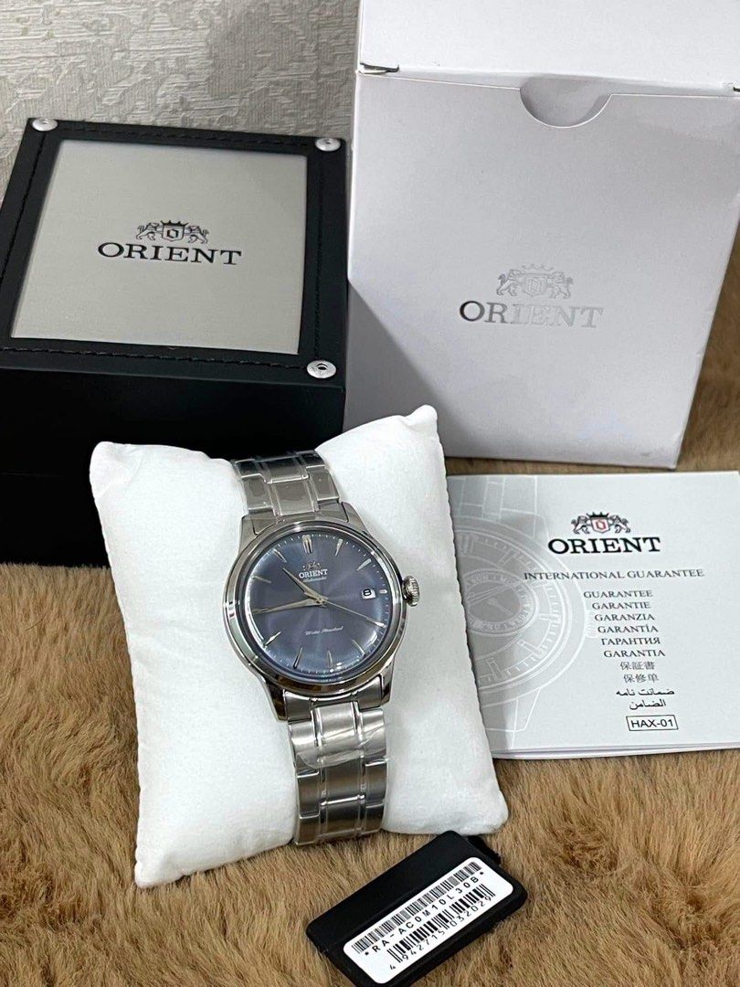 Orient 38mm Bambino RA-AC0M10L (Category: Women's Watches) located in Manila. Submitted by seikowatchfactory (Listing ID 1459549382, Image 3). Description: Model: RA-AC0M10L Price: 11995 Specifications: Stainless Steel Case Stainless Steel Bracelet Case Diameter: 38.4mm Case Thickness: 12.5mm Lug Width: 20mm Lug-to-lug: 44mm Crystal: Domed mineral glass Exhibition See-Through Case Back 30 meters Water Resistance Total Weight: 113g Caliber: Orient