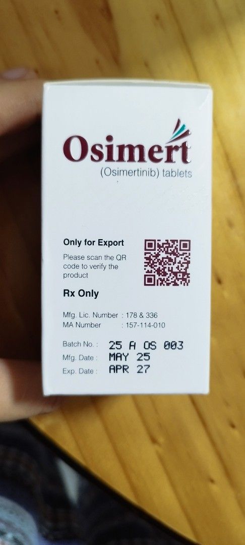 Osimert (Osimertinib) Tablets 80mg - 16 Tablets (Category: Health Food, Drinks & Tonics) located in Manila. Submitted by gelogwapogi (Listing ID 1459557523, Image 2). Description: - Osimert (Osimertinib) 80mg tablets - Contains 16 tablets - Expiry Date: April 2027.