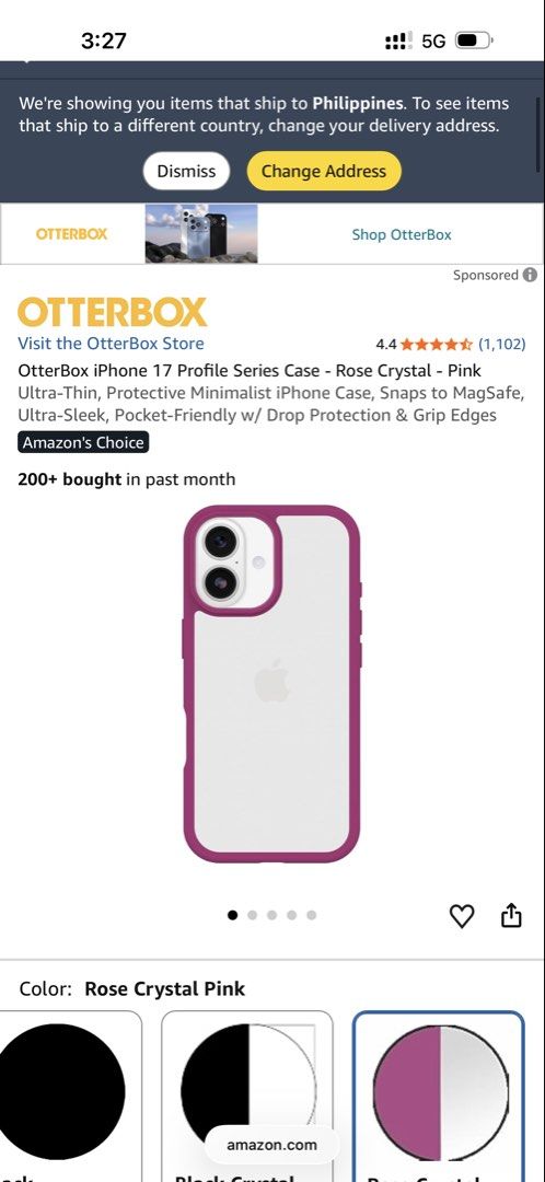 OTTERBOX CASE IPHONE AIR (Category: Cases & Sleeves) located in Bacoor. Submitted by raycam (Listing ID 1459633023, Image 2). Description: OtterBox iPhone 17 Air Profile Series Case (Non-MagSafe) Colour - Rose Crystal Pink.