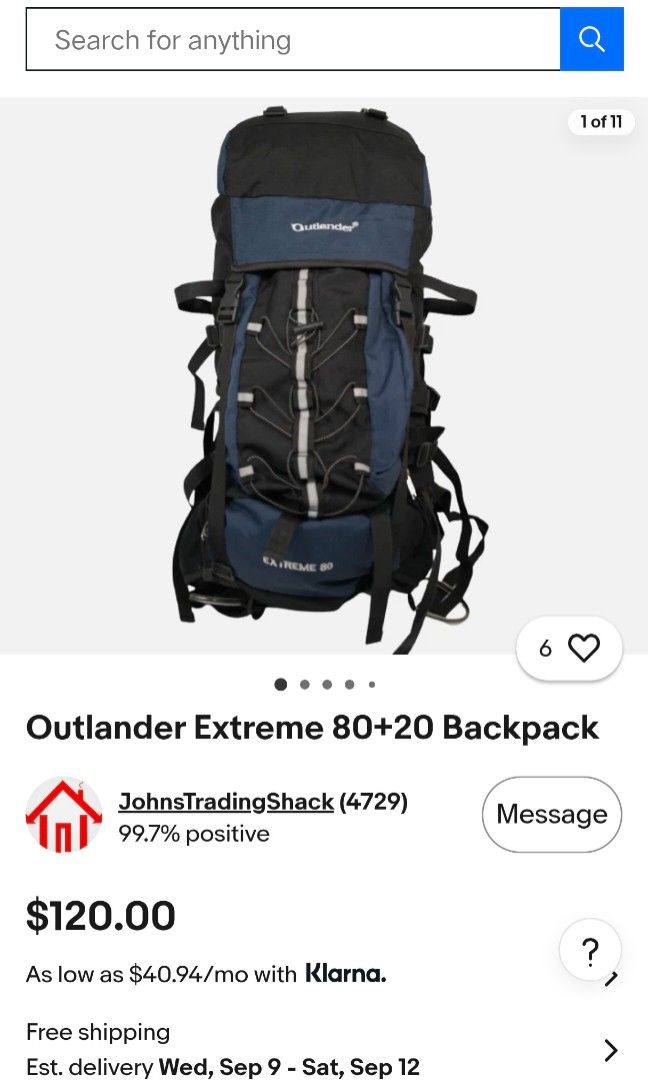 Outlander Hike Backpack (Category: Backpacks) located in Manila. Submitted by Belmori (Listing ID 1459631086, Image 1). Description: FOR SALE BRANDNEW ‼️ Outlander Extreme 80+20 COLOR BLACK & GRAY PHP 4,999 Negotiable 💖 LOC. SAN JUAN CITY.