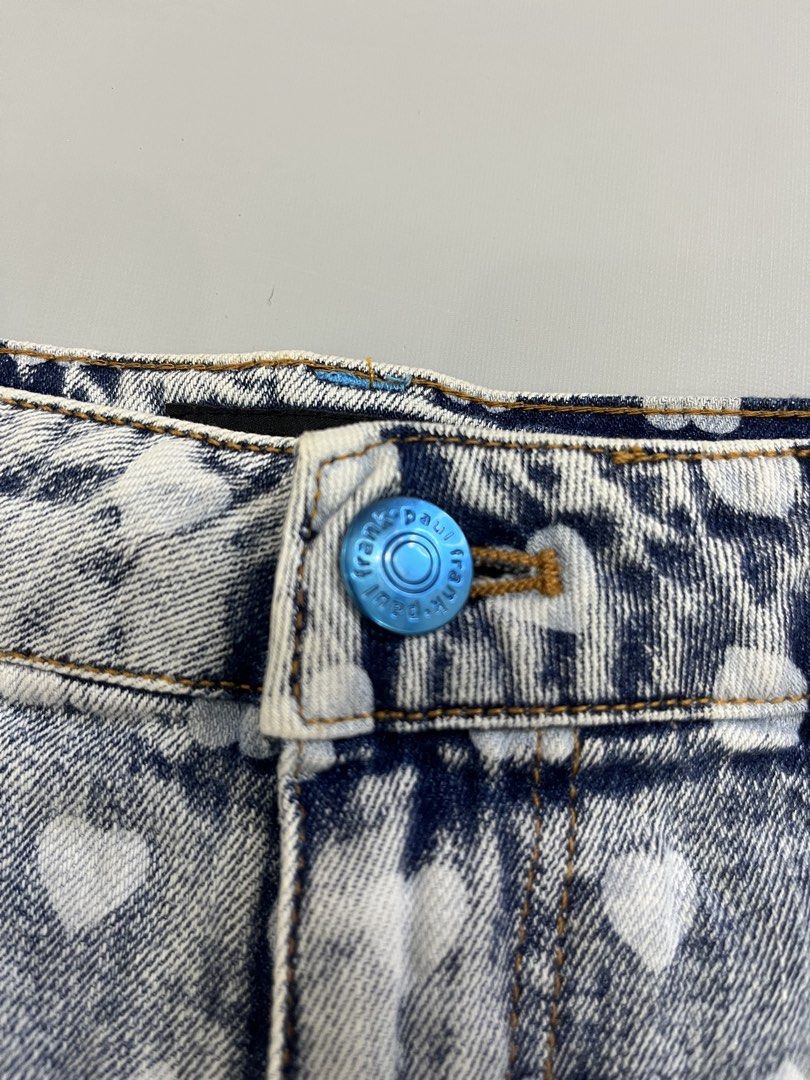 Paul Frank Denim Shorts with Heart Print and Monkey Patch (Category: Shorts) located in Mabalacat. Submitted by aas_thriftfings (Listing ID 1459574535, Image 3). Description: - Cute Paul Frank denim shorts - Size 28 - All-over white heart print - Fun monkey patch on left leg - Frayed hem detail - Pink Paul Frank logo on the back.
