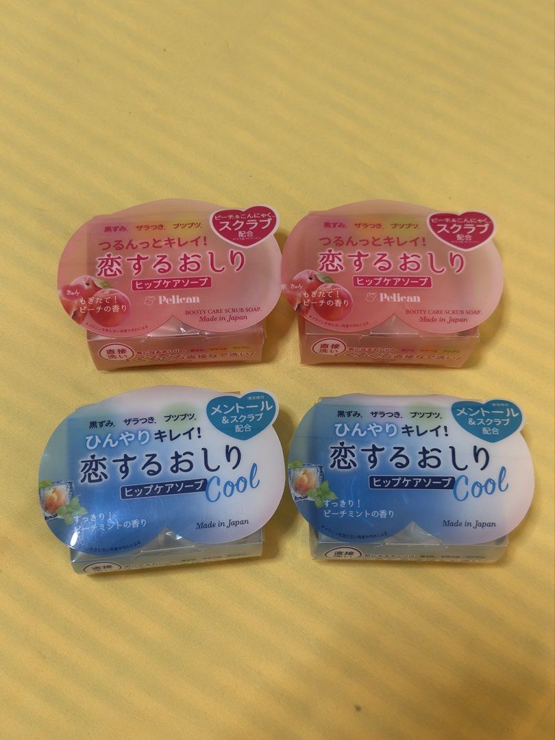 Pelican Booty Care Scrub Soap - Peach & Cool Mint (Category: Bath) located in Cavite. Submitted by misyelandco (Listing ID 1459670886, Image 1). Description: - Treat rough skin with Pelican Booty Care Scrub Soaps. - Choose from two refreshing scents: Peach or Cool Mint. - Expertly crafted in Japan for smooth, clean skin. - Perfect for achieving a soft and healthy complexion. - Add to your routine today!.
