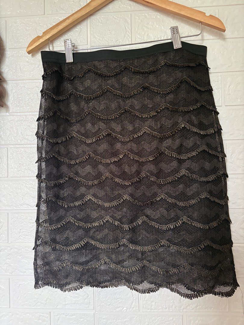 Pepco Black Lace Skirt Size M (Category: Skirts) located in Batangas. Submitted by purple_and_orange (Listing ID 1459530263, Image 2). Description: - Black lace skirt from Pepco - Tiered design with a scalloped hem - Comfortable elastic waistband - Perfect for dressing up or down - Ideal for parties or a night out.