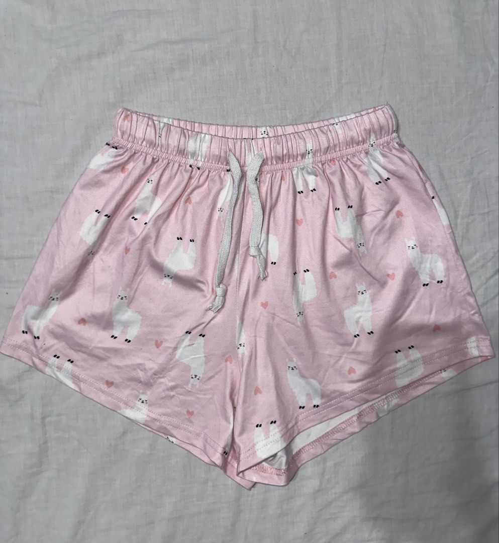 Pink Llama Pajama Shorts Size S (Category: Shorts) located in Santa Ana. Submitted by fatikilla (Listing ID 1459621726, Image 1). Description: - Adorable pink pajama shorts - Fun llama print - Comfortable elastic waistband with drawstring - Made from soft 100% polyester - Ideal for sleeping or lounging at home.