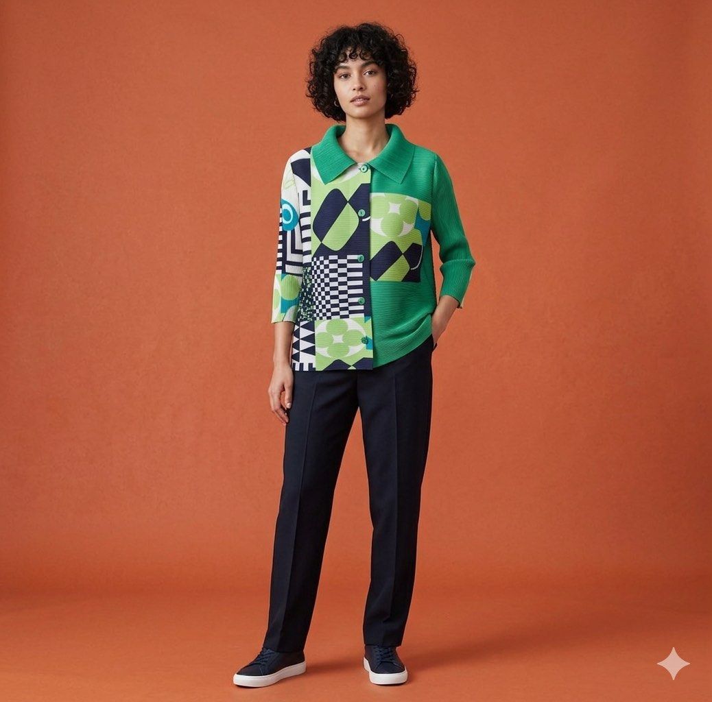 Pleats Please Alternative Printed Blouse (Category: Blouses) located in Calapan. Submitted by axlefinestpicks (Listing ID 1459669039, Image 1). Description: Same with Pleats Please fabric feel Eye catching color/print Fits medium to large. Polyester fabric. Brand new but no tags anymore..