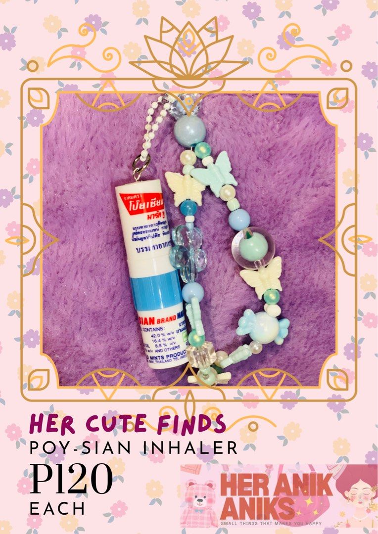 Poi-Sian Inhaler Charms (Category: Sanitizers & Disinfectants) located in Mandaluyong City. Submitted by imimimi (Listing ID 1459608732, Image 1). Description: Random design PM for the color you want .