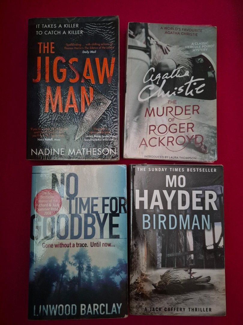 Pre-loved Books (Category: Storybooks) located in Manila. Submitted by brightstorm_a96ccc (Listing ID 1459547593, Image 3). Description: Pricelist: \> The Jigsaw Man - ₱ 150 \> No Time For Goodbye - ₱ 150 \> BirdMan - ₱ 150 \> Mr. Mercedes - ₱ 150 \> The Murder of Roger Ackroyd - SOLD \> Murder on the Orient Express - SOLD \> And Then There Were None - SOLD \> The Kite Runner - ₱ 250 \> A Thousand Splendid Suns - SOLD \> The Seven Year Slip - SOL