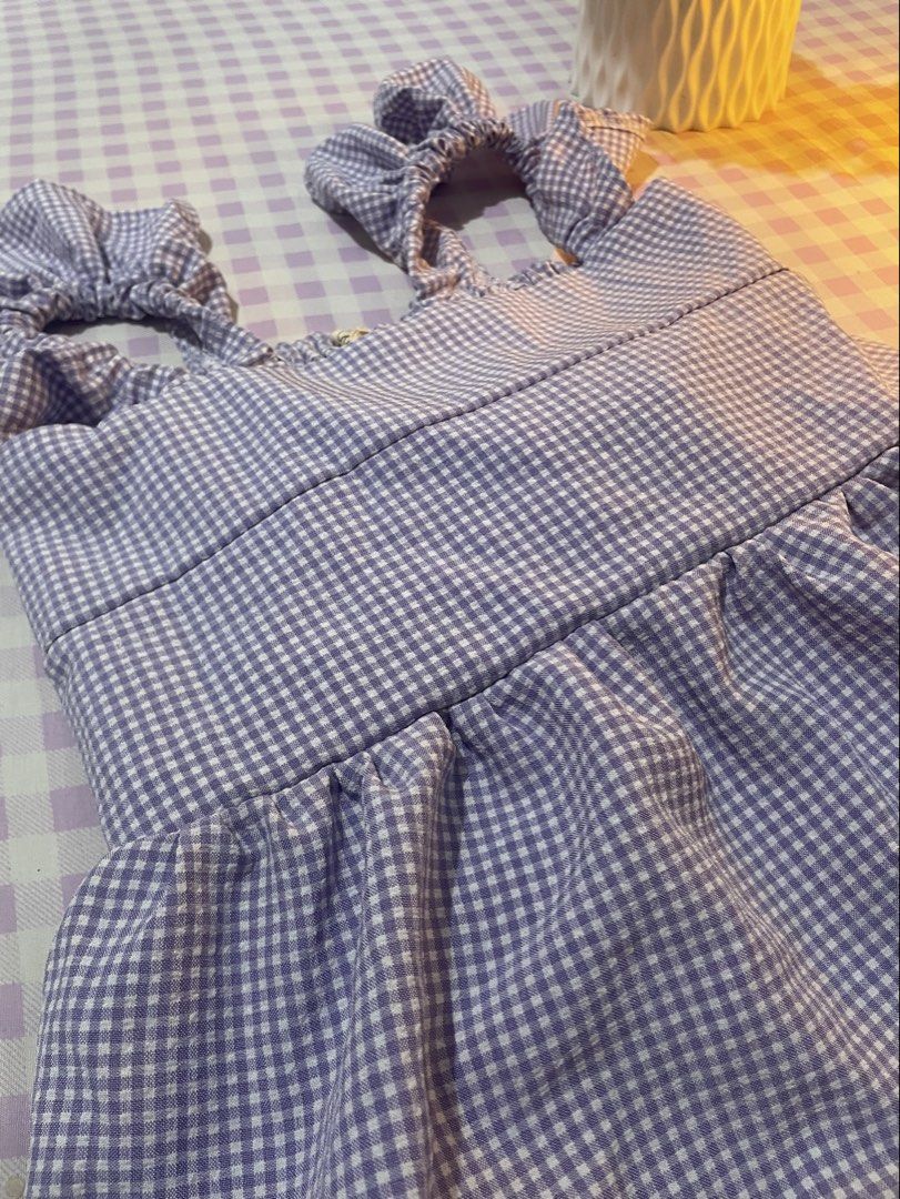 Purple Peplum Ruffle Top (Category: Sleeveless) located in Quezon City. Submitted by lovenzie (Listing ID 1459676205, Image 2). Description: ⋆˚꩜｡𐔌՞. .՞𐦯⋆. 𐙚 ˚ . . . 🛒🎐 - one size, only worn once - peplum hem, gingham - perfect for picnics or casual outings and it is easy to pair with shorts or skirts! >< 🛍️🍡 ౨ৎ⋆ ˚｡ mop: gcash shipping: lalamove / grab ( shipping fee will be shouldered by the buyer ) 🍰 loc: qc ! .