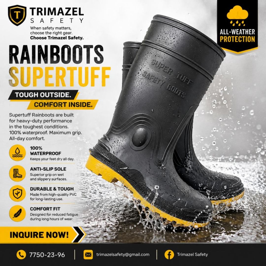 Rain Boots for Men & Women | Waterproof & Durable (Category: Looking For) located in Caloocan City. Submitted by trzlranel271 (Listing ID 1459548681, Image 1). Description: ## RAIN BOOTS SUPPER TUFF ## ## 🌧️ STEP INTO THE RAIN WITH CONFIDENCE! 👢☔ Don’t let wet weather slow you down! Our Waterproof Rain Boots are made for people who need reliable protection, comfort, and durability during rainy days and demanding outdoor work. 💦 Waterproof Prot