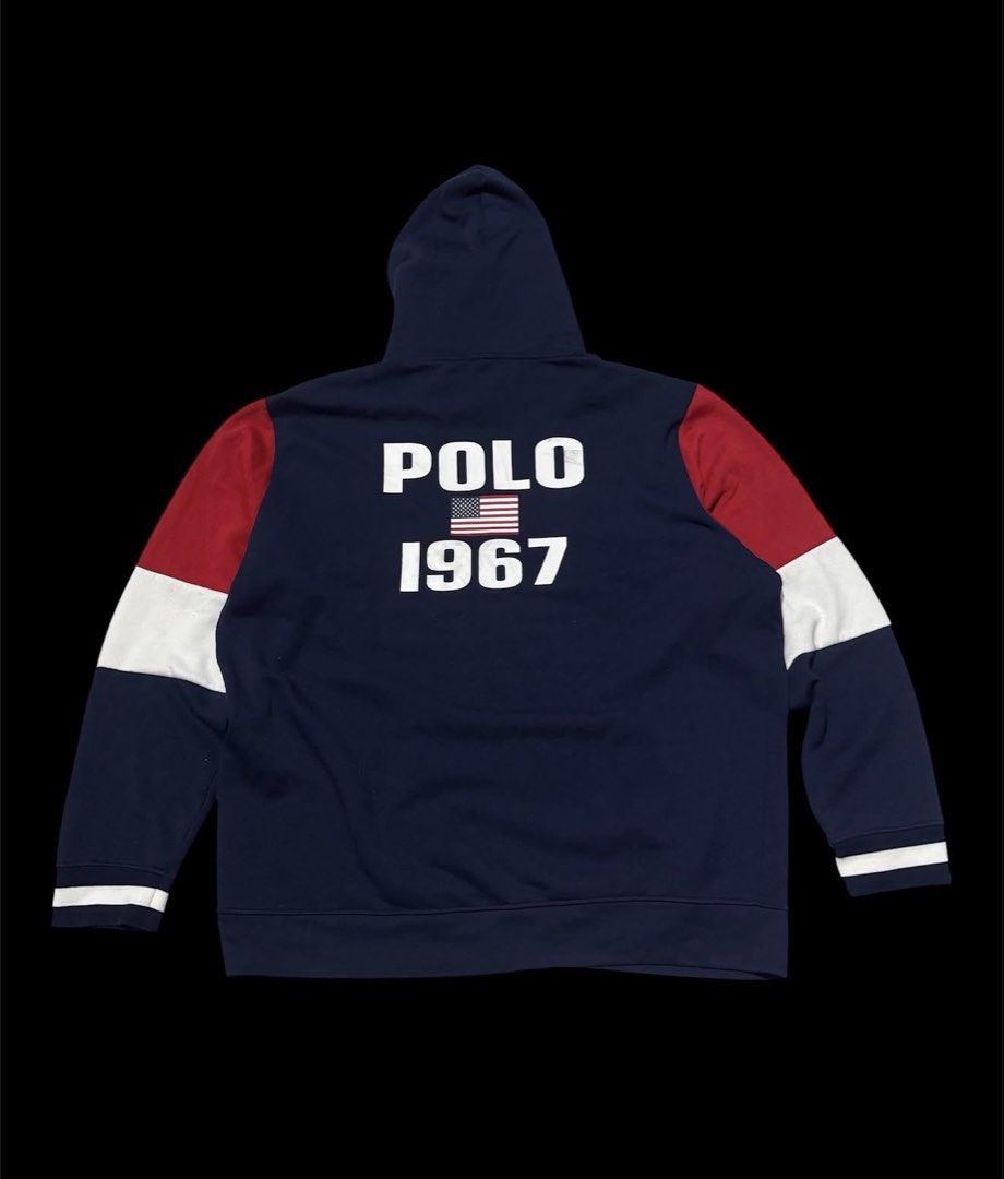 Ralph Lauren hoodie (Category: Coats, Jackets and Outerwear) located in Las Pinas. Submitted by thrftmnl. (Listing ID 1459540919, Image 2). Description: Ralph Lauren Size: XXL Dimes Width: 28 Length: 30.5 Issue/s: repaired pinhole (last pic).