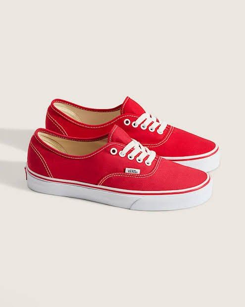 Red Vans Authentic Sneakers (Category: Sneakers) located in Caloocan City. Submitted by curateddepot (Listing ID 1459554936, Image 1). Description: 23CM ON TAG/BOX - Classic red Vans Authentic sneakers - Low-top design with canvas upper - Features white laces and white soles - Ideal for everyday wear - A staple for any sneaker collection - Easily pairs with any outfit.