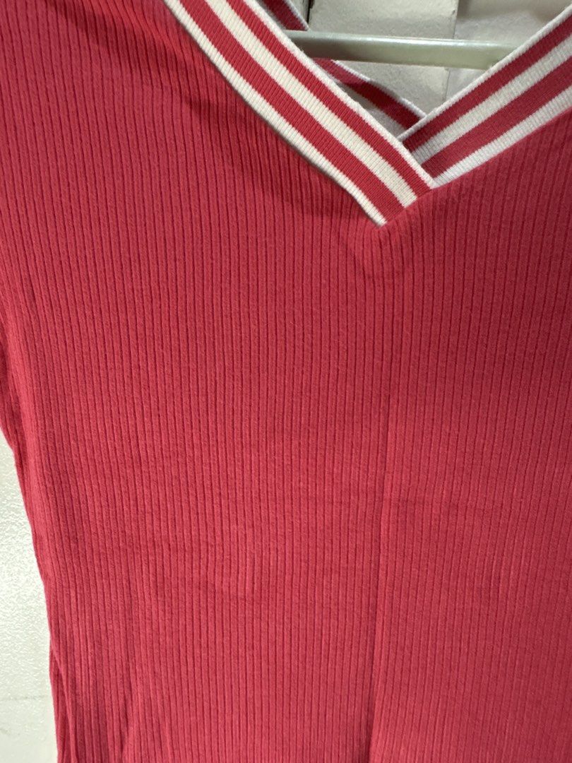 Ribbed V-Neck Cropped Top with Striped Collar (Category: Blouses) located in Malabon City. Submitted by julia4a_ (Listing ID 1459603170, Image 3). Description: - Cute ribbed cropped top - V-neck style with white and red collar stripes - Short sleeves - Stretchy material - Versatile: pairs well with high-waisted jeans or skirts - Easy to style for casual or dressed-up looks.