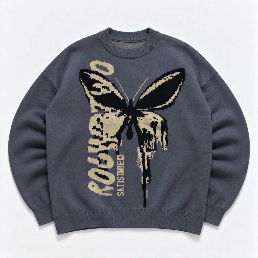 ROGHWO SATISFICING Butterfly Knit Sweater (Category: Coats, Jackets and Outerwear) located in San Pablo. Submitted by refitsph (Listing ID 1459671497, Image 1). Description: - Width: 26 - Length: 29 - Legit / Authentic - Flawless - Already Washed and Ready to Wear.