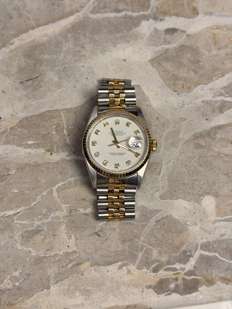 Rolex Datejust 36 (Category: Men's Watches) located in Quezon City. Submitted by LuxPieces (Listing ID 1459599290, Image 2). Description: ✨ ROLEX DATEJUST 36 — REF. 16233 ✨ A timeless Rolex classic with an effortlessly elegant presence. Featuring a stunning White Diamond Dial, this 1996 Datejust is a beautiful example of one of Rolex’s most iconic models. • Model: Rolex Datejust 36 • Reference: 16233 • Size: 36mm • Dial: White Diamond Dial • Year