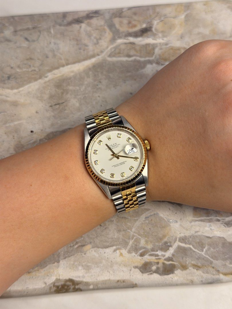 Rolex Datejust 36 (Category: Men's Watches) located in Quezon City. Submitted by LuxPieces (Listing ID 1459599290, Image 3). Description: ✨ ROLEX DATEJUST 36 — REF. 16233 ✨ A timeless Rolex classic with an effortlessly elegant presence. Featuring a stunning White Diamond Dial, this 1996 Datejust is a beautiful example of one of Rolex’s most iconic models. • Model: Rolex Datejust 36 • Reference: 16233 • Size: 36mm • Dial: White Diamond Dial • Year