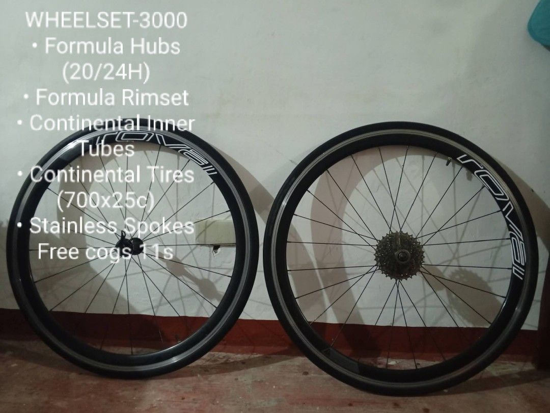 Roval Wheelset 3000 Formula Hubs (Category: Bicycles) located in Calamba. Submitted by thrift2urfit (Listing ID 1459596569, Image 1). Description: - Roval wheelset - Formula hubs (20/24H) - Formula rimset - Continental tires (700x25c) - Continental inner tubes - Stainless spokes - FREE 11s cogs.