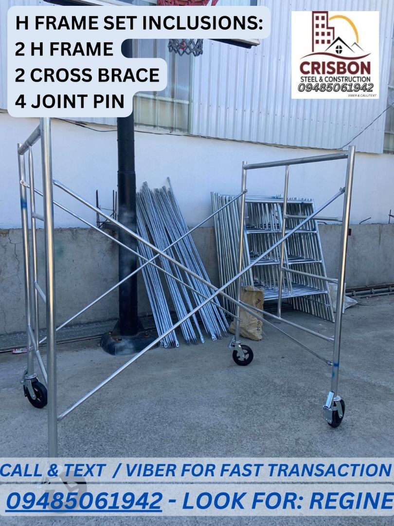 SCAFFOLDING H FRAME SET (Category: Construction & Building Materials) located in Dasmarinas. Submitted by reginepons (Listing ID 1459552963, Image 1). Description: SCAFFOLDING H FRAME SET 🏗️U HEAD JACK/BASE JACK/PHENOLIC BOARD🏗️ SCAFFOLDING & FORMWORKS 💥SCAFFOLDING SET 💥GI PIPE 1-1/2 💥SWIVEL CLAMP / FIXED 💥GI WIRE/ ALAMBRE 💥CATWALK / PLATFORM 💥GI LADDER 💥BASE JACK / UHEAD 💥SHORING JACK 💥TIE ROD 💥FLANGE NUT 💥WING NUT OTHER PRODUCT: ❕O