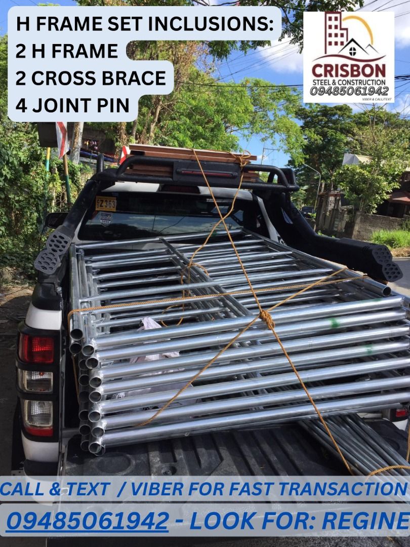SCAFFOLDING H FRAME SET (Category: Construction & Building Materials) located in Dasmarinas. Submitted by reginepons (Listing ID 1459552963, Image 2). Description: SCAFFOLDING H FRAME SET 🏗️U HEAD JACK/BASE JACK/PHENOLIC BOARD🏗️ SCAFFOLDING & FORMWORKS 💥SCAFFOLDING SET 💥GI PIPE 1-1/2 💥SWIVEL CLAMP / FIXED 💥GI WIRE/ ALAMBRE 💥CATWALK / PLATFORM 💥GI LADDER 💥BASE JACK / UHEAD 💥SHORING JACK 💥TIE ROD 💥FLANGE NUT 💥WING NUT OTHER PRODUCT: ❕O