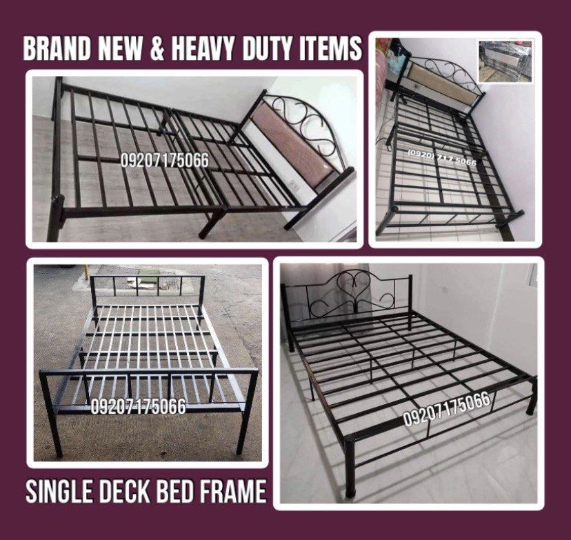 Single deck bed frame (Category: Bed Frames & Mattresses) located in Manila. Submitted by d.dorothy (Listing ID 1459551369, Image 1). Description: SUPPLIER AND MANUFACTURER •HEAVY DUTY AND BRAND NEW ITEMS HOME FURNITURES SINGLE DECK (MILITARY FLAT BAR) •30”x75” = P1,600 •36”x75” = P1,800 •42”x75” = P2,700 •48”x75” = P3,000 •54”x75” = P3,400 SINGLE DECK (TUBE TYPE) •30”x75” = P2,200 •36”x75” = P2,500 •48”x75” = P2,800 •54”x75” = P3,200 •60”x75” = 