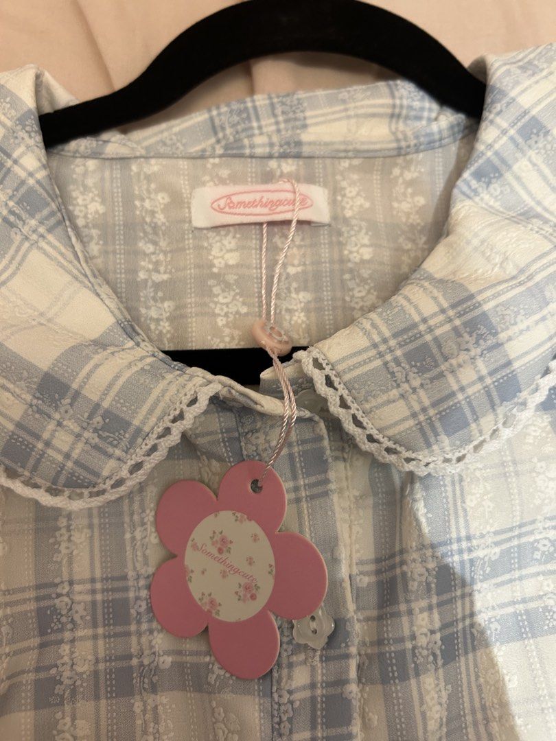 Something Cute Blue Plaid Peter Pan Collar Top (Category: Blouses) located in Manila. Submitted by coquettecosette (Listing ID 1459551786, Image 2). Description: 💙 Blue Blouse Polo 🎀 Sweet blue blouse polo with a classic collar and button-up front ♡ A simple yet feminine piece that’s perfect for everyday wear. Pair it with a skirt or jeans for a cute, effortless look ✧ .