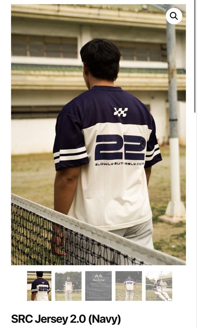 SRC Jersey 2.0 (Navy) - Slowly But Surely (Category: Activewear) located in Mandaluyong City. Submitted by _s3ll3r (Listing ID 1459600972, Image 2). Description: - SRC Jersey 2.0 in Navy - Boxy, oversized fit for comfort - Made with breathable mesh material - Ideal for casual wear or athletic activities - Refer to the size chart in the photos for exact measurements (slight variations may occur).