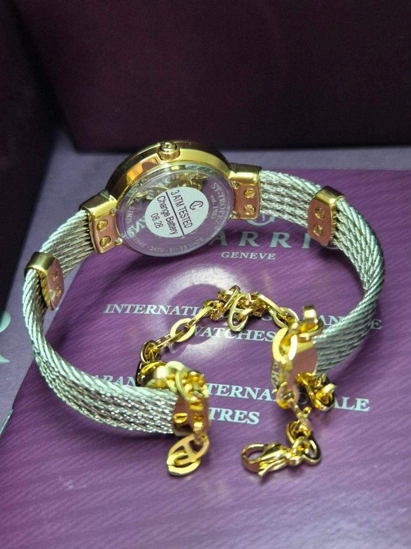 🇨🇭St Tropez Slim Watch charriol (Category: Luxury Watches) located in Manila. Submitted by authenticbagswatchesco (Listing ID 1459599786, Image 2). Description: St Tropez Slim Watch -BEST Seller With genuine natural diamonds Mother of pearl dial 25mm diameter Yellow gold and silver Price Php: 113,999.00 + Free Shipping ✅for sure buyer 50% down payment Ship via LBC COD/LBC Pick up branch 🇨🇭100% Swiss made 😍 MONEYBACK iF PROVEN FAKE‼️ ❌Mall SR