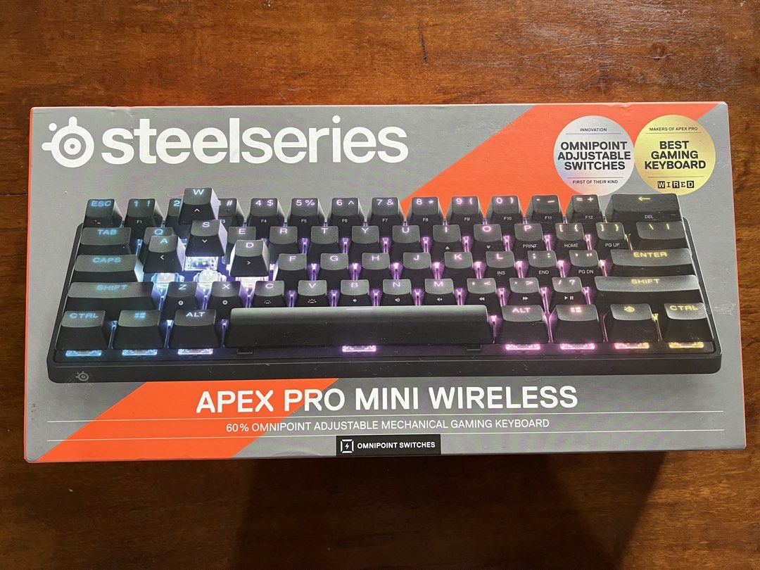 SteelSeries Apex Pro Mini Wireless Mechanical Keyboard (Category: Computer Keyboard) located in Bulacan. Submitted by trishzapata (Listing ID 1459554864, Image 1). Description: - SteelSeries Apex Pro Mini Wireless Keyboard - Compact 60% form factor - Features OmniPoint adjustable mechanical switches for customizable actuation - Ultra-fast response and low latency, perfect for competitive gaming - Versatile connectivity: 2.4GHz wireless or Bluetoo