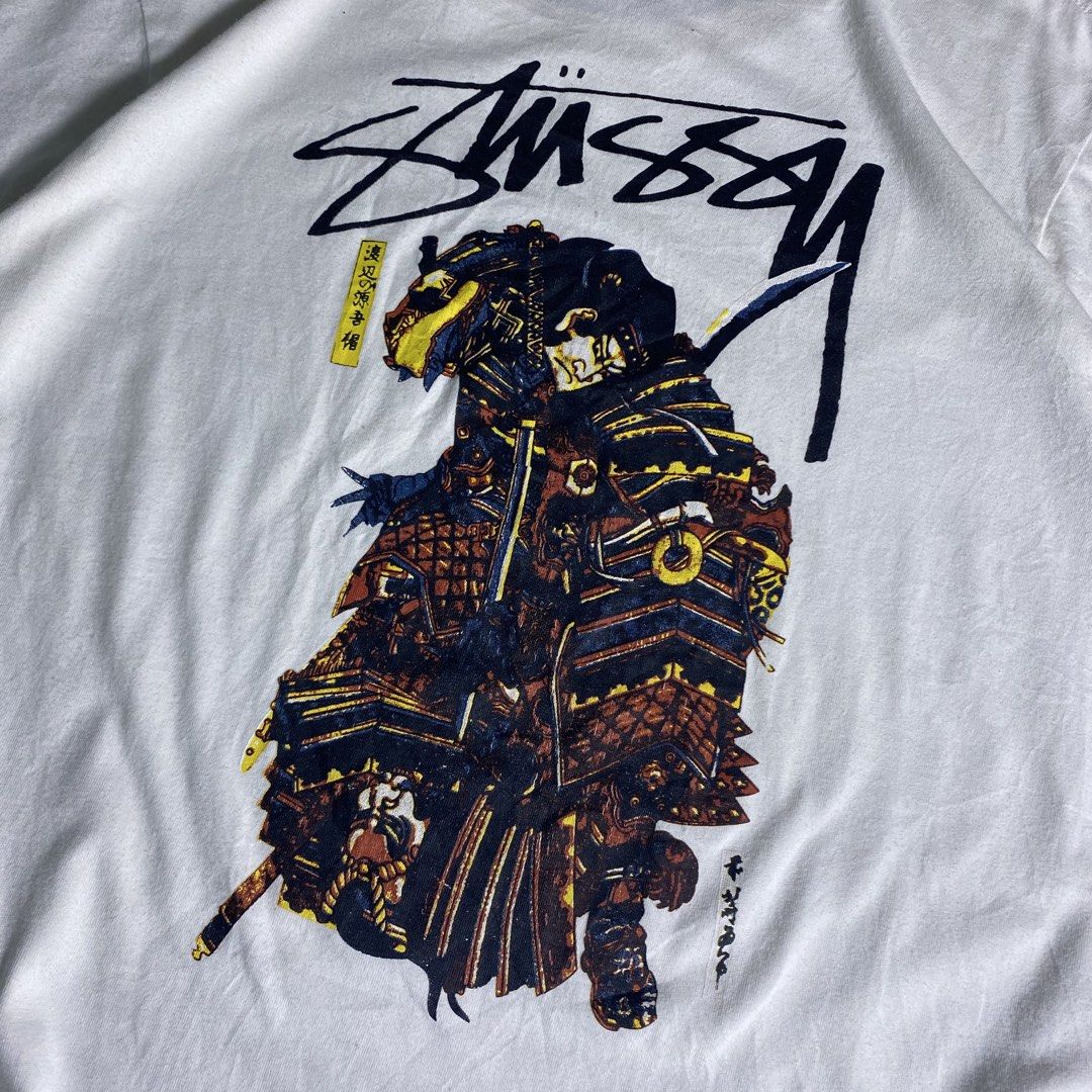 Stussy Samurai Tee (Authentic) (Category: Tshirts & Polo Shirts ) located in Manila. Submitted by knives.finds (Listing ID 1459676675, Image 3). Description: Stussy 20 x 28 Issue: Needs wash, Minimal cracks (Unnoticeable) 700.