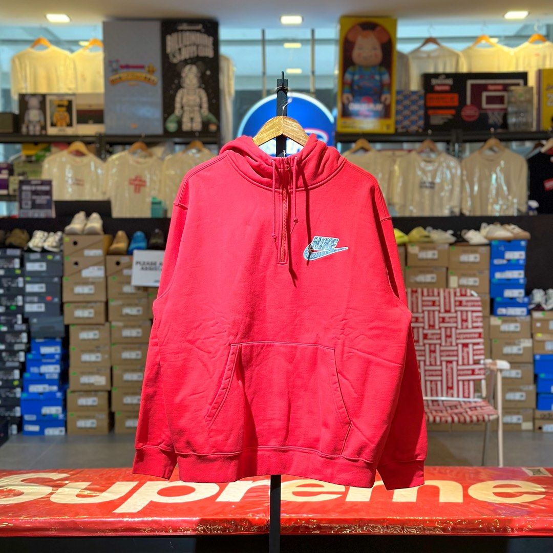 Supreme Nike Half Zip Up Hoodie (Category: Coats, Jackets and Outerwear) located in Quezon City. Submitted by inside_plug (Listing ID 1459617455, Image 1). Description: For Sale Supreme Nike Half Zip Up Hoodie Red - Large Brandnew Dm us to purchase.