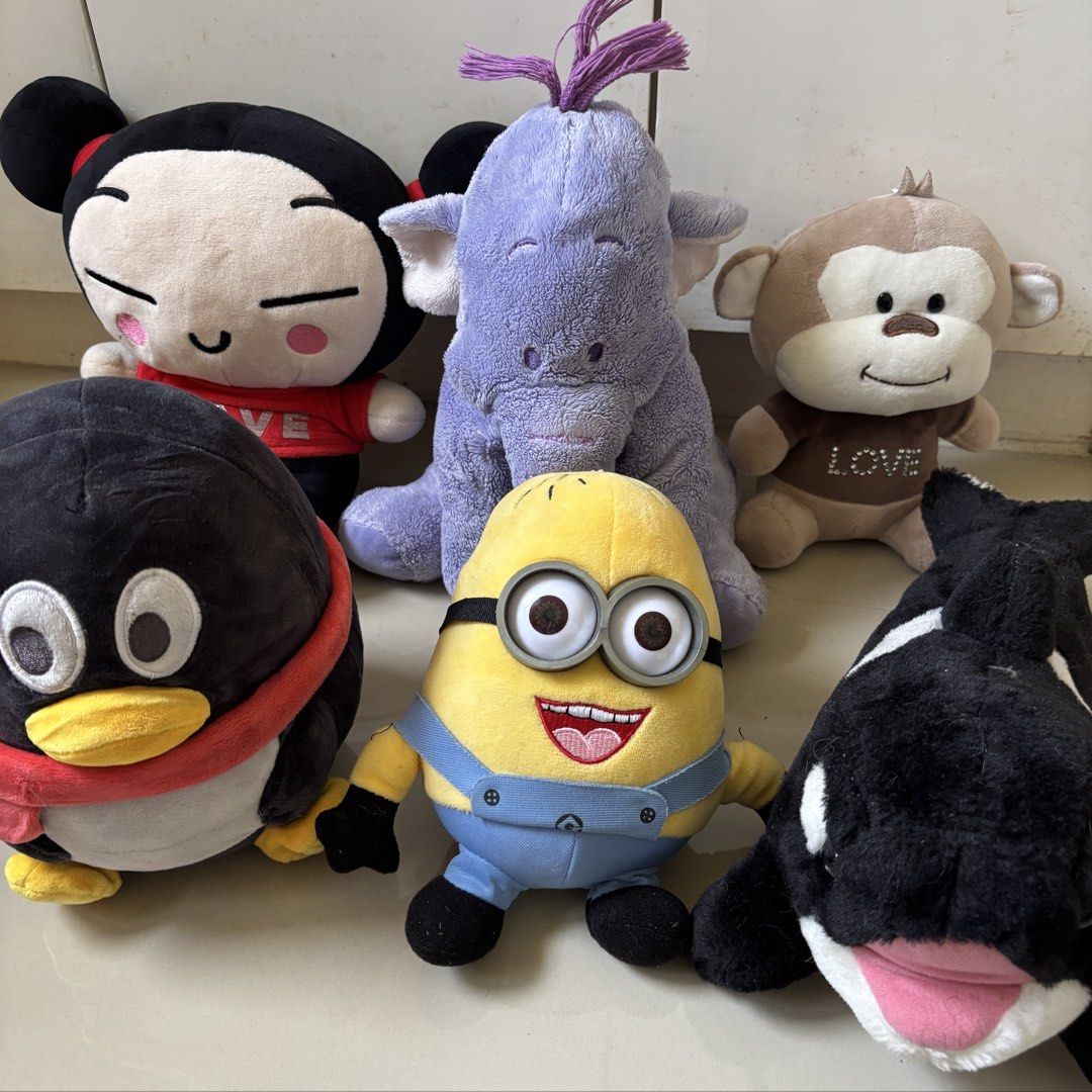 take all plushies (Category: Plushies & Soft Toys) located in Manila. Submitted by lavieelle (Listing ID 1459616973, Image 1). Description: - take all branded plushies for 500 - small to medium size, fluffy & mallow - per piece is 100 pesos - includes pucca, minion, monkey, tencent penguin, lumpy heffalump, orca whale - boight internationally, no flaws - rfs: decluttering.