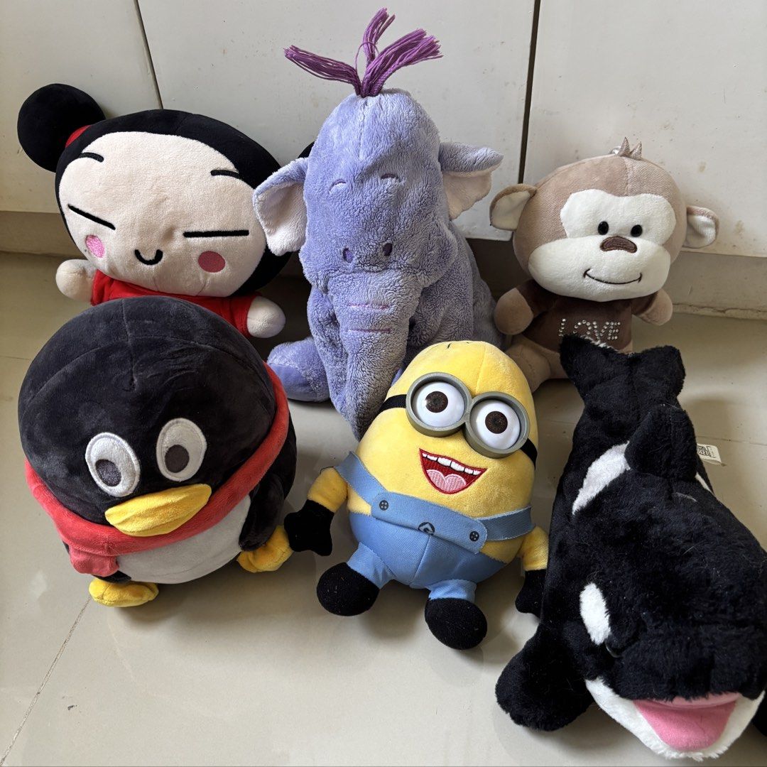 take all plushies (Category: Plushies & Soft Toys) located in Manila. Submitted by lavieelle (Listing ID 1459616973, Image 2). Description: - take all branded plushies for 500 - small to medium size, fluffy & mallow - per piece is 100 pesos - includes pucca, minion, monkey, tencent penguin, lumpy heffalump, orca whale - boight internationally, no flaws - rfs: decluttering.