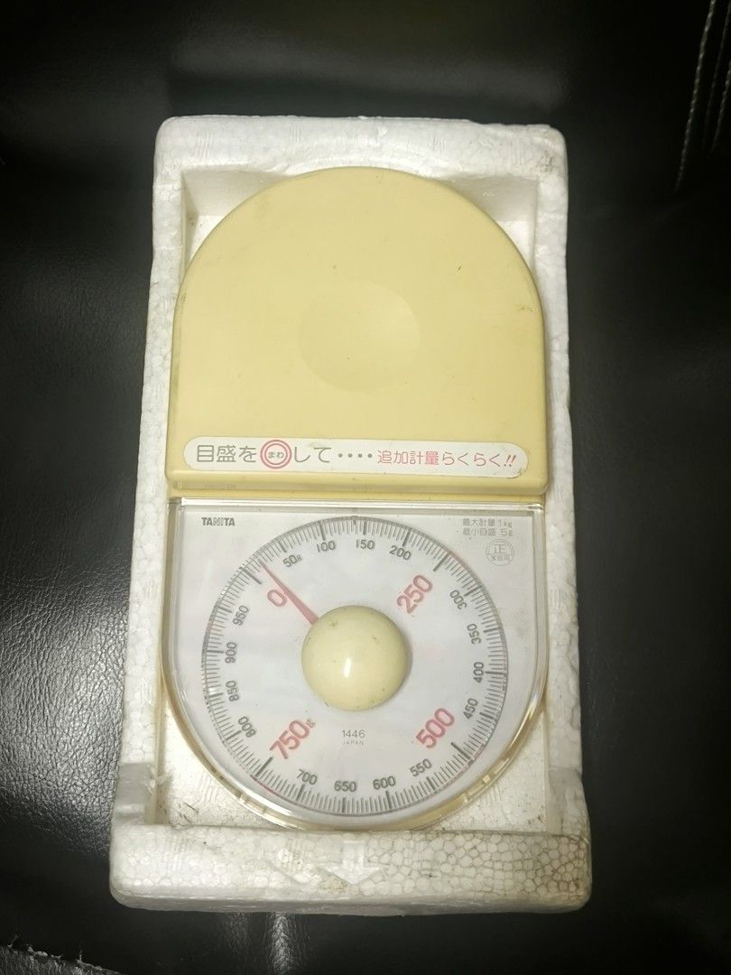 Tanita Kitchen Scale 1kg Capacity (Category: Other Kitchenware & Tableware) located in Angeles City. Submitted by yellowbrickstore (Listing ID 1459570122, Image 1). Description: - Yellow Tanita kitchen scale - Max capacity: 1kg - Ideal for cooking and baking ingredients - Simple and easy-to-use dial design - Includes original packaging.
