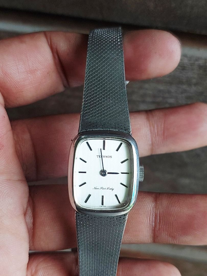 Technos New Star Lady Watch (Category: Women's Watches) located in Batangas. Submitted by vintageanddainty (Listing ID 1459558456, Image 2). Description: - Vintage Technos 'New Star Lady' watch - Classic square face with white dial - Elegant silver mesh strap - Serial number: 7ED629 - Perfect for everyday wear - In good working condition.