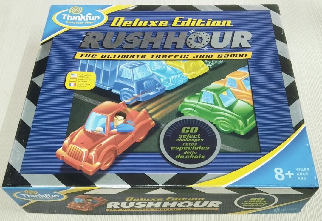 ThinkFun Rush Hour Deluxe Edition Traffic Jam Logic Game (Category: Board Games & Puzzles) located in Taguig. Submitted by Bloomscorner1 (Listing ID 1459538404, Image 1). Description: - Rush Hour Deluxe Edition: The ultimate traffic jam game. - Features 60 select challenges. - A fun logic puzzle suitable for all ages. - Excellent for developing problem-solving skills. - All game pieces and the board are included. - Challenge cards are also part o
