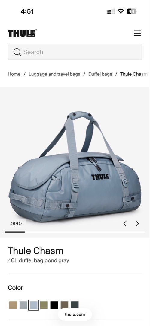 THULE CHASM 40L DUFFEL BAG BACKPACK (Category: Backpacks) located in Manila. Submitted by maryellis__ (Listing ID 1459578966, Image 2). Description: THULE CHASM POND GREY 40LITERS Duffel Backpack Convertible Bag Like brand new Used as carry on for 1 international trip Used mostly as a weekend overnight bag Weather resistant Inside pockets Includes carry case - can be used as a packing cube Includes the original Thule paperbag I want to switch to 