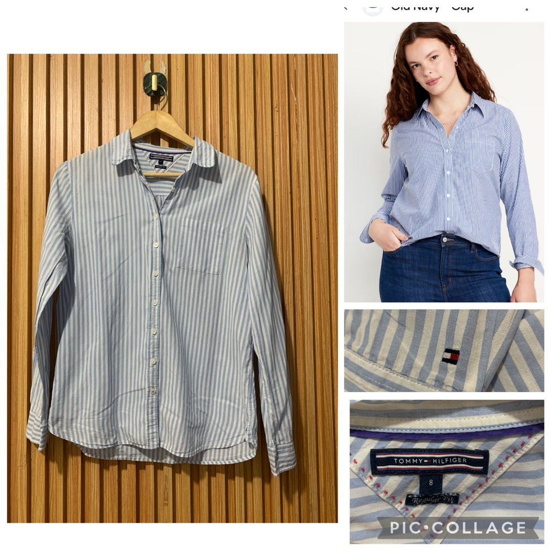 Tommy Hilfiger Blue Striped Button-Up Shirt (Category: Longsleeves) located in Koronadal. Submitted by girlish1105 (Listing ID 1459532589, Image 1). Description: - Classic blue and white striped button-up shirt - Brand: Tommy Hilfiger - Long sleeves with button cuffs - Single chest pocket - Pointed collar - Versatile for casual or smart-casual outfits - Easy to pair with jeans or trousers.
