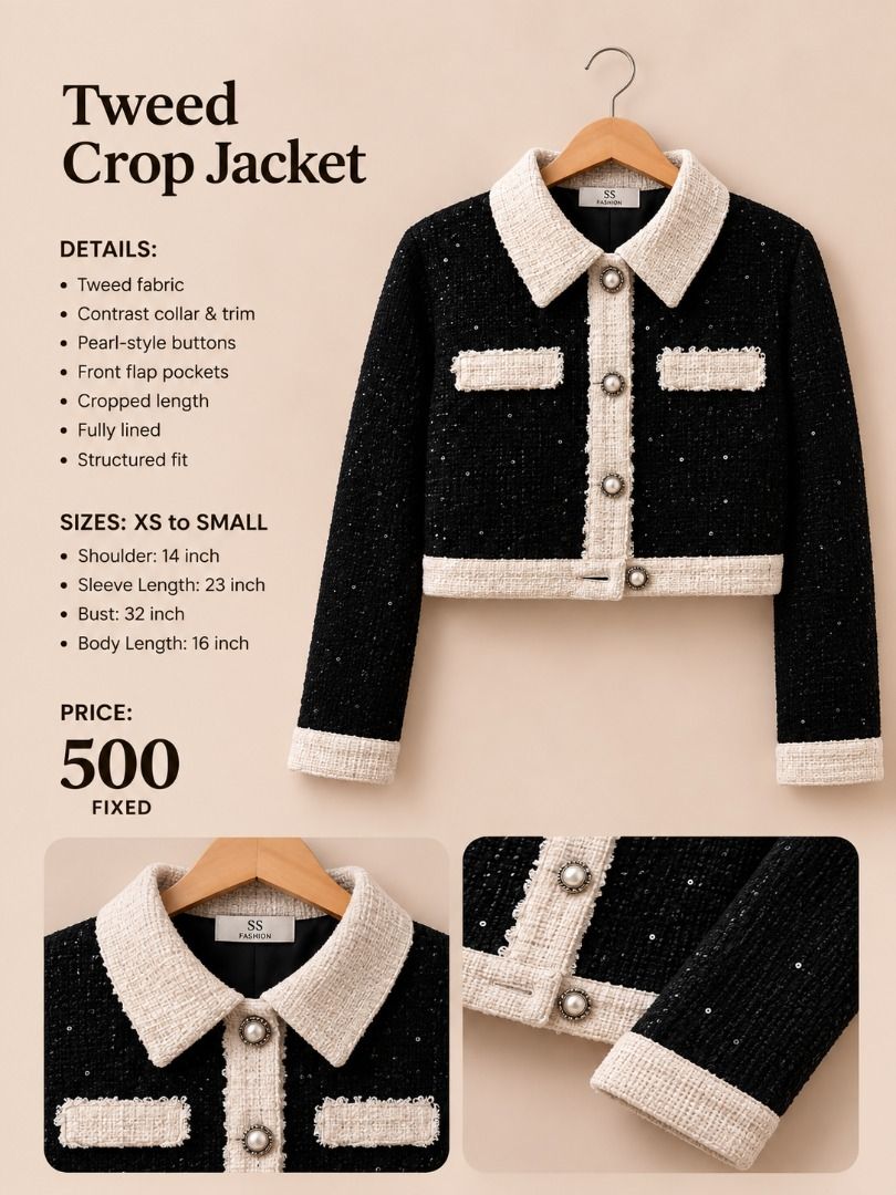 TWEED CROP BLAZER (Category: Coats, Jackets and Outerwear) located in Manila. Submitted by gladandko (Listing ID 1459611998, Image 1). Description: .