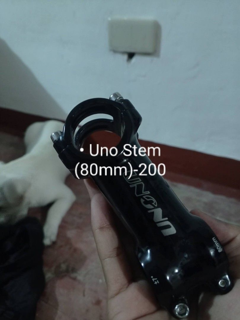 Uno Stem 80mm (Category: Bicycles) located in Calamba. Submitted by thrift2urfit (Listing ID 1459596557, Image 1). Description: - Black Uno stem - 80mm length - -200 degree rise - Excellent upgrade for your bike - Shows some signs of use, but in good working condition - Message me for any questions.