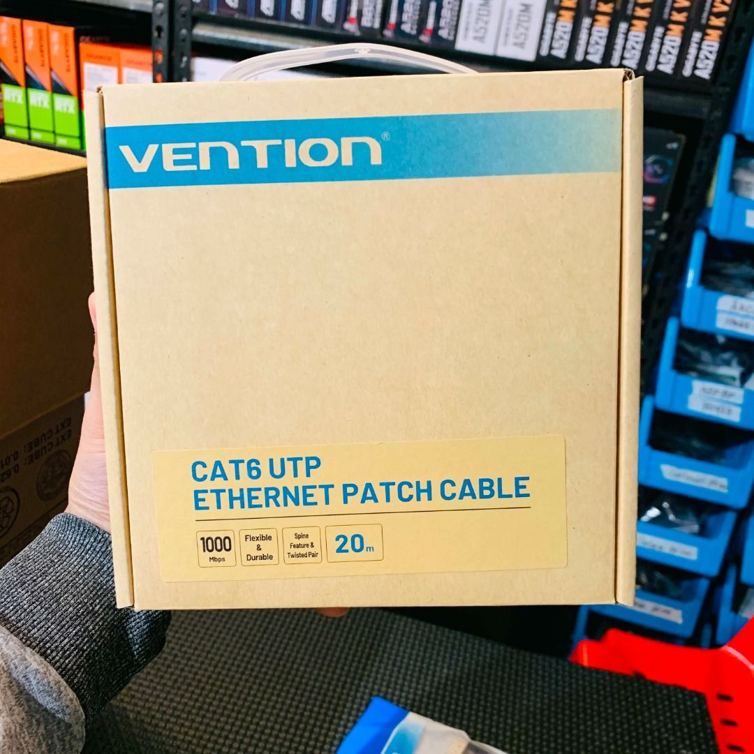 Vention 20M Cat 6 UTP Ethernet Patch Cable Black IBEBQ (Category: Cables & Adaptors) located in Caloocan City. Submitted by swiftdeer.cf08f3 (Listing ID 1459555110, Image 1). Description: - Vention CAT6 UTP Ethernet Patch Cable - Length: 20 meters - Speed: Supports up to 1000 Mbps (Gigabit Ethernet) - Features: Flexible and durable construction - Ideal for: Reliable home and office networking 💳 INSTALLMENT AVAILABLE BDO • BPI • HSBC • Chinabank 