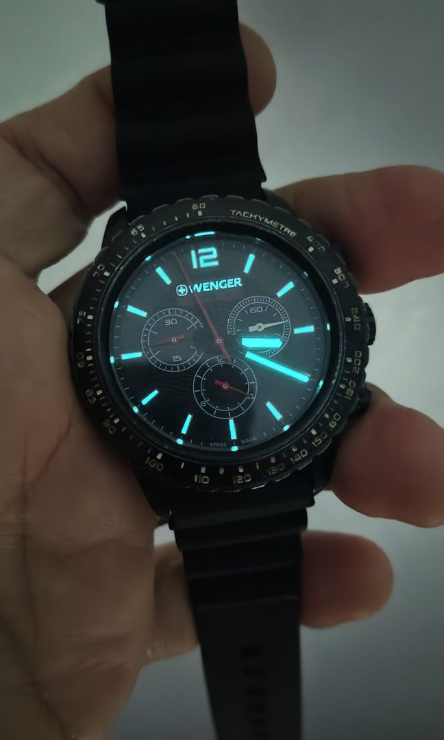 Wenger Roadster Black Night (Category: Men's Watches) located in Cebu City. Submitted by aceoftime (Listing ID 1459674513, Image 2). Description: In good working condition Swiss Made Ref: 085311/ Roadster Sapphire coated crystal Swiss chronograph movt with date display 100m water resist All in stainless steel Fitted with silicone band Watch only Our Guarantee: 💯 Authentic All watches are checked by our experienced technician to ensure good funct