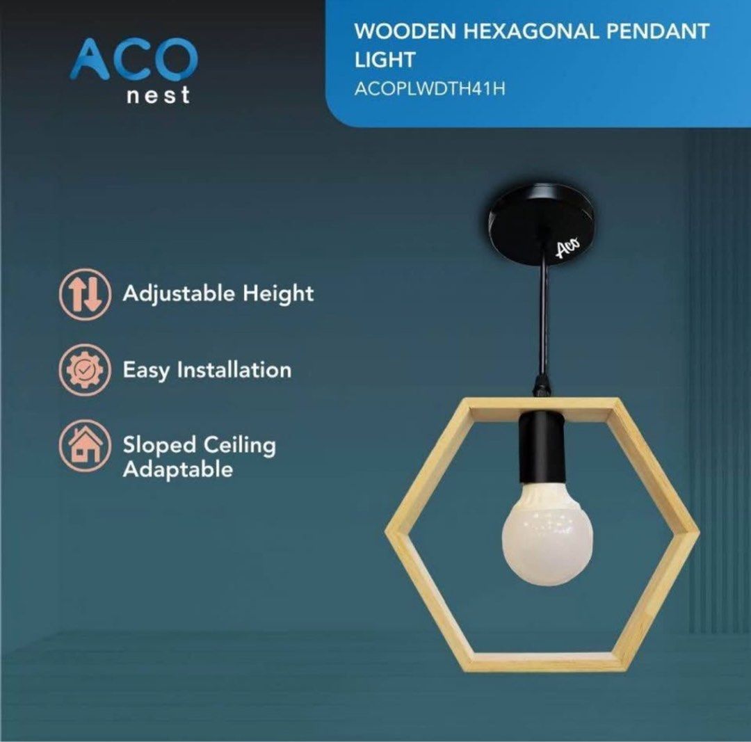 WOODEN HEXAGONAL PENDANT LIGHT ACOPLWDTH41H (Category: Lighting) located in Manila. Submitted by gailyshop.ph (Listing ID 1459563407, Image 2). Description: WOODEN HEXAGONAL PENDANT LIGHT ACOPLWDTH41H ✨ brand new and never used ✨ no issue ✨ kept in the box ✨ selling for lower than retail price ✨ rfs: not using it, walang mapaglagyan sa bahay Loc: Manila pm if interested !!.