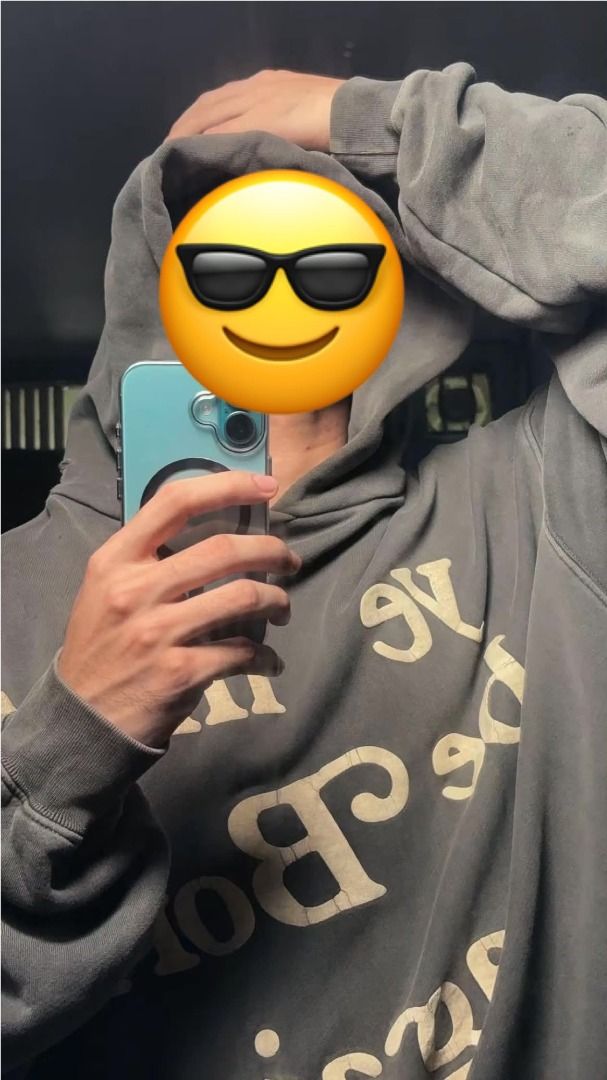 Ye must be born again ( authentic) (Category: Hoodies) located in Meycauayan. Submitted by _trip2thrift.bul (Listing ID 1459674999, Image 2). Description: CPFM born again hoodie boxy in size L. Coal colorway from the OG release (uses the thick Yeezy blank). Some minor cracks, discoloration, and chippage on the puff print. Judge condition by photos. 29x28 boxy type .