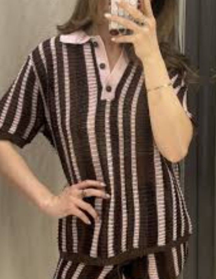 Zara knitted polo shirt (Category: Shirts) located in Cavite. Submitted by midnightbloom20 (Listing ID 1459645263, Image 2). Description: small on tag fits to large loose can be a beach top on swimsuit or wear with sleeveless inners.