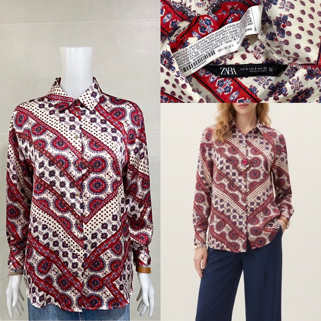 Zara Multicolor Satin Blouse (Category: Longsleeves) located in Cebu City. Submitted by kei.flmn (Listing ID 1459618072, Image 1). Description: 📌PLEASE READ BEFORE MAKING AN OFFER Excellent Condition (No issues) Size:Fits Medium (M) - [x] Flat Lay Measurements (in inches): - [x] Bust:40” - [x] Length Reference: Mannequin Height : 5’4” (First-come, first-served basis) Due to an increased number of joy reservers and fake buyers, offers will only b